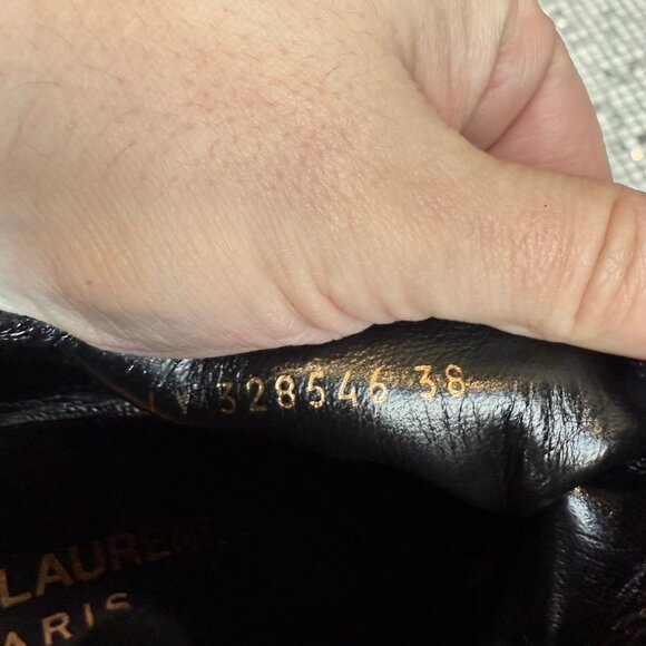 Saint Laurent Black Suede Gold Trim Janis Platform Ankle Booties - Picture 9 of 10